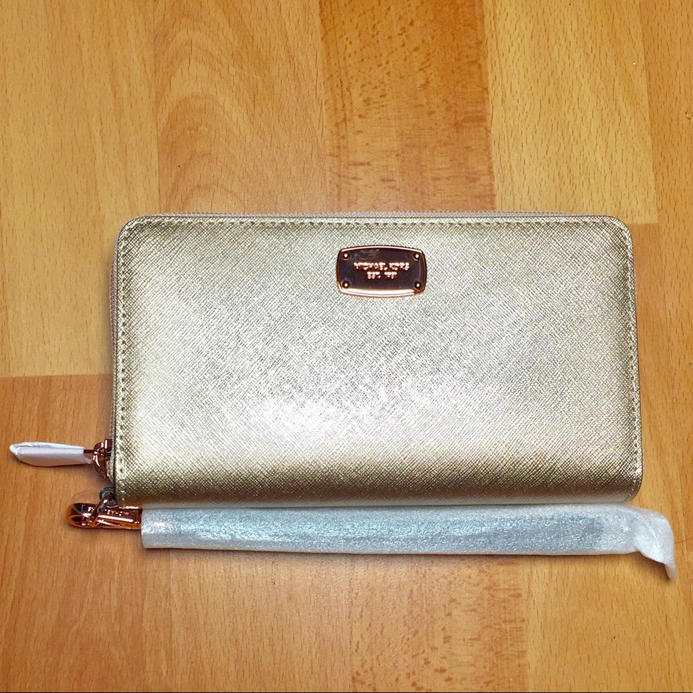 Michael Kors Rose Gold Leather Wallet & Phone Case